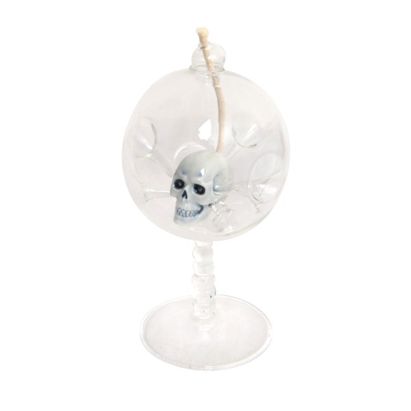 Glas-Öllampe mit Totenkopf