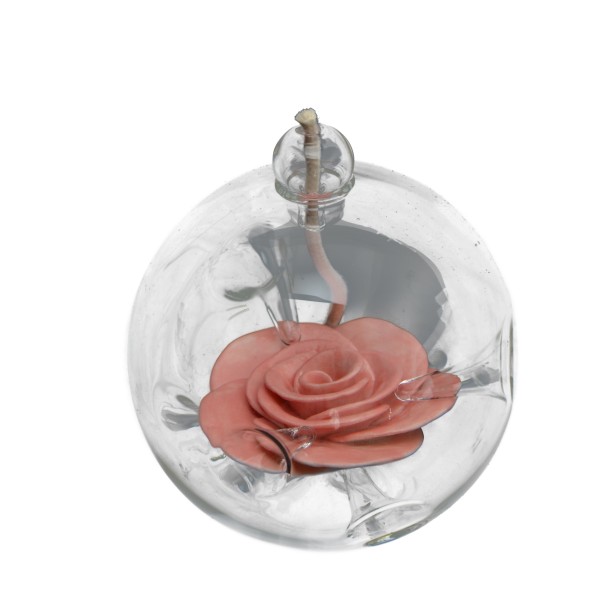 Glas-Öllampe mit rosa Porzellanrose