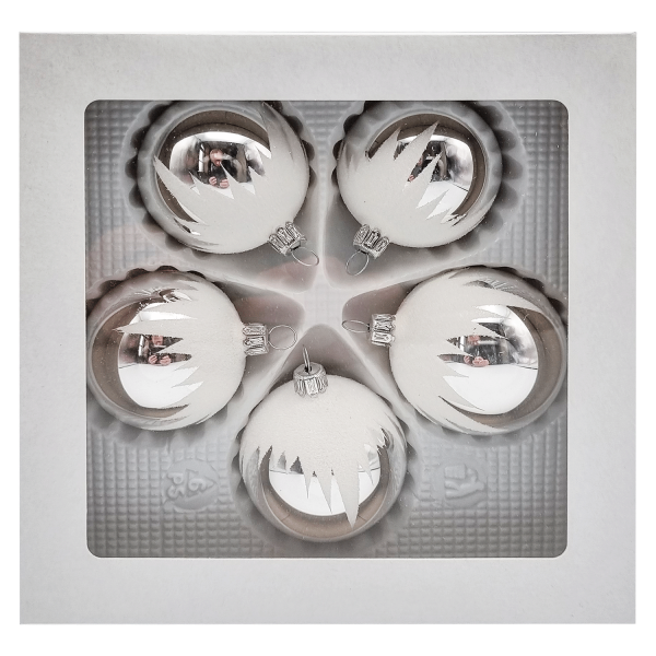 Christbaumkugel-Set - silber mit Glimmerdach - 5 Stk - 6cm Kugeln