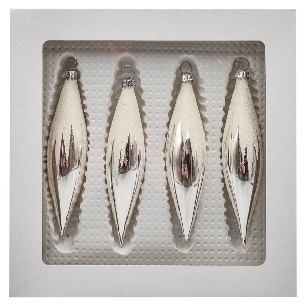 Christbaumkugel-Set - silber mit Glimmerdach - Olive - 4 Stk