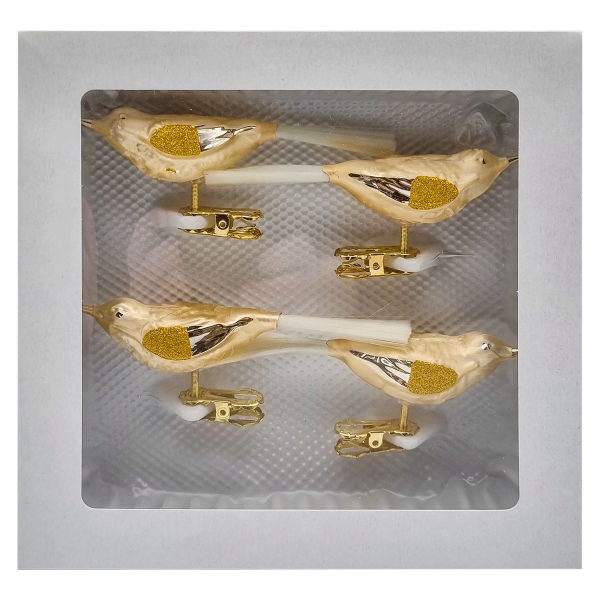 Vogel - gold, silber - mit Glasfaßer Schwanz - 4er Set