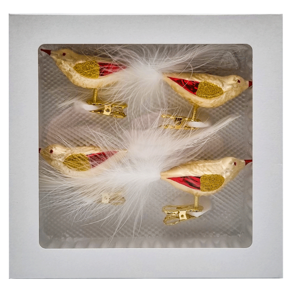 Vogel - gold, rot - mit Feder - 4er Set